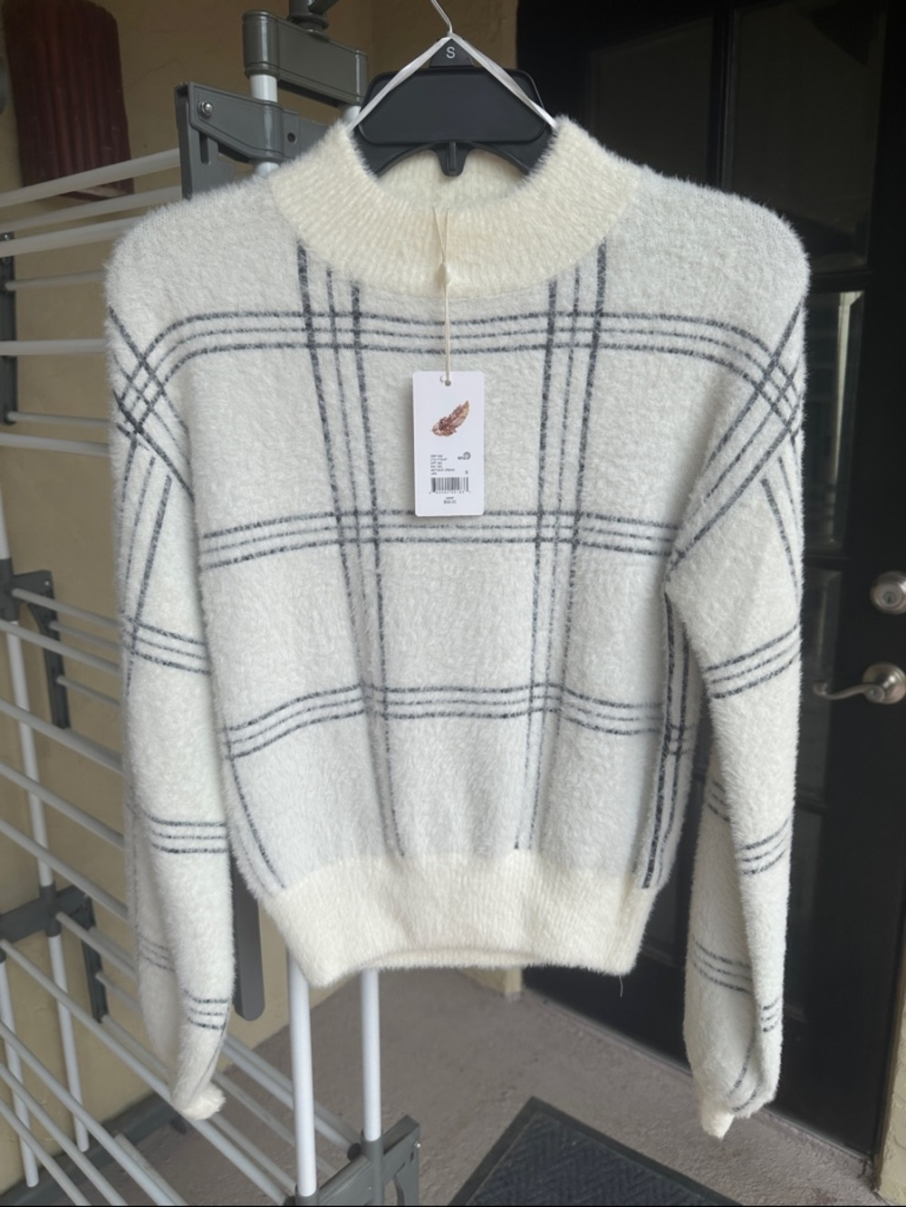 NWT Chelsea & Violet Cream Plaid Mock Neck Sweater